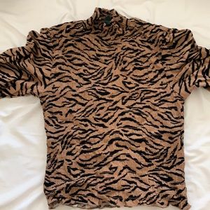 Mock neck zebra print long sleeve shirt